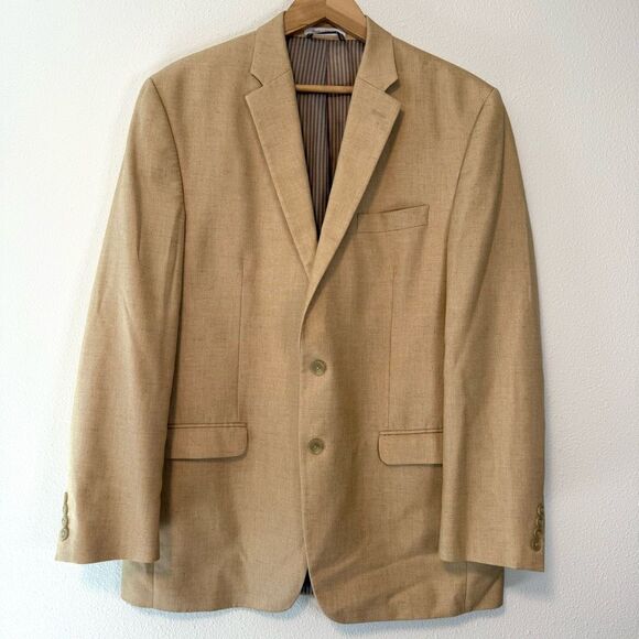 Chaps Men’s Tan Camel Linen Blend Sport Coat Size 44L - Picture 1 of 8